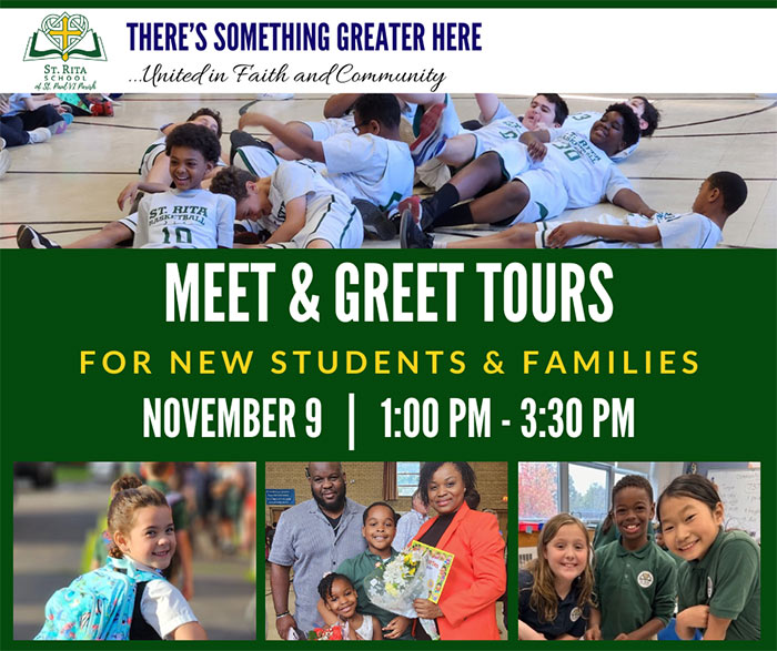 Meet and greet tours for new students and families. November 9 from 1:00 PM to 3:30 PM.